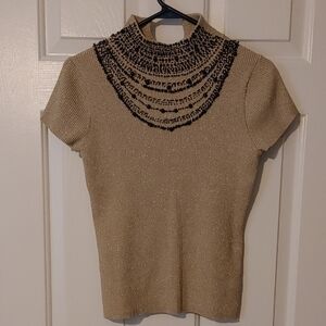 Grace Elements Gold Metallic  Beaded Top Women's Small